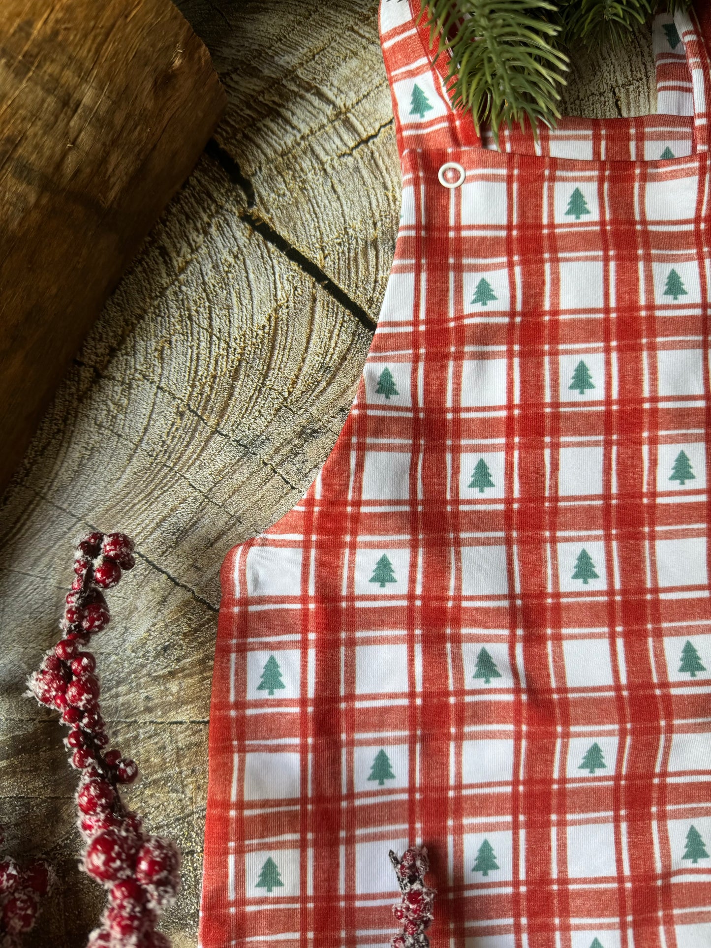 Red Gingham christmas Tree Dungarees