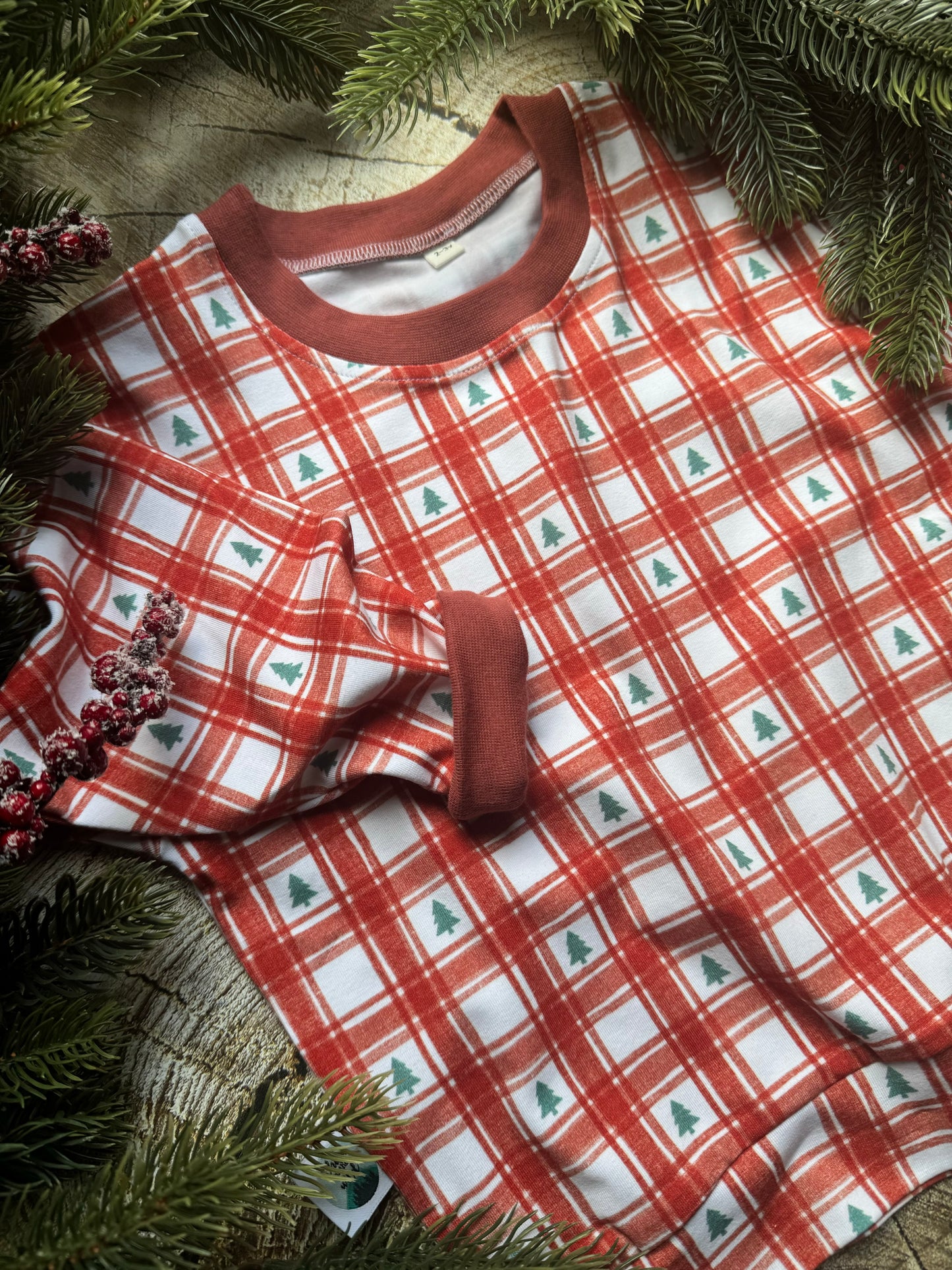 Red Gingham Christmas Tree Oversized Sweatshirt