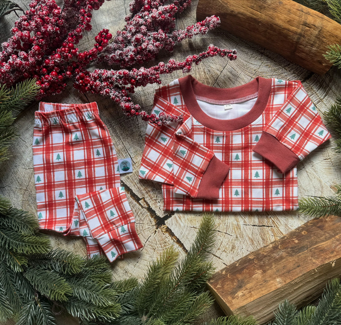 Red Gingham Christmas Tree Oversized Sweatshirt