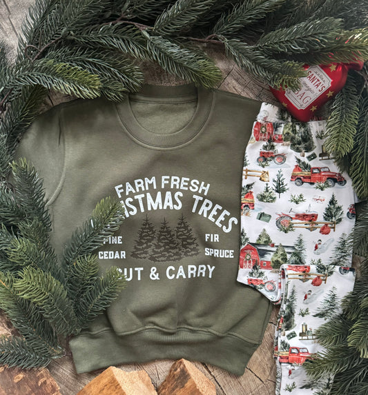Khaki Farm Fresh Christmas Trees sweatshirt