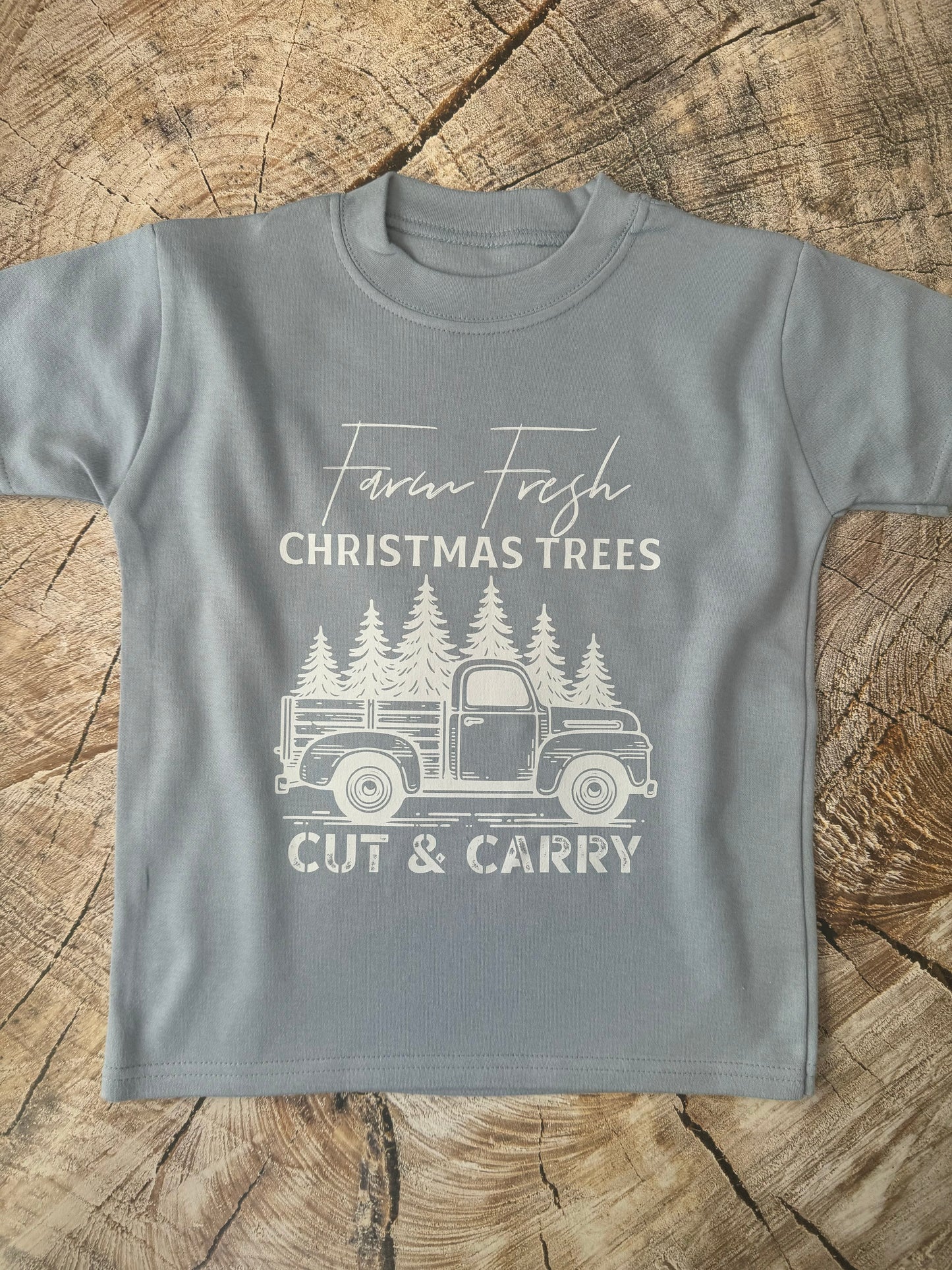 Dusty Blue Tshirt-Farm fresh Christmas trees