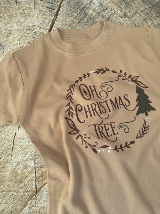Taupe T-shirt-Oh Christmas tree