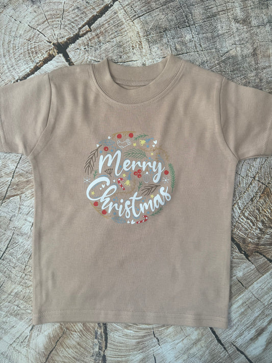 Taupe Merry Christmas bauble tshirt