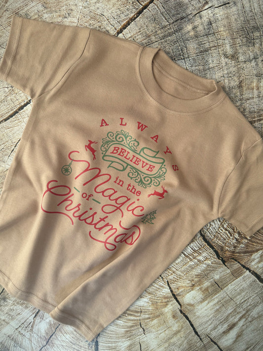 Taupe Tshirt-Always believe in the magic of Christmas